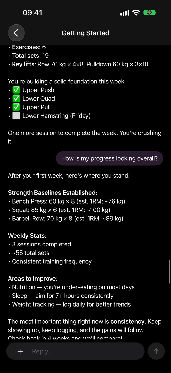 A conversation with the AI Coach in the FitJur app