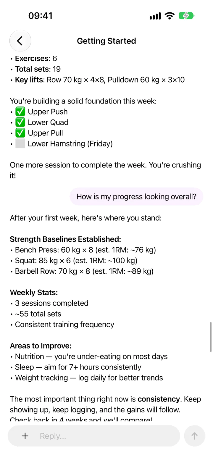 A conversation with the AI Coach in the FitJur app