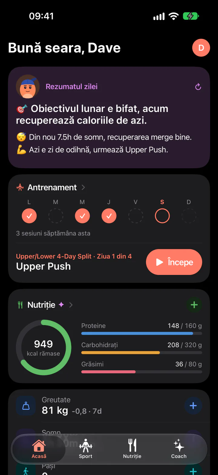 Ecranul principal FitJur pe iPhone