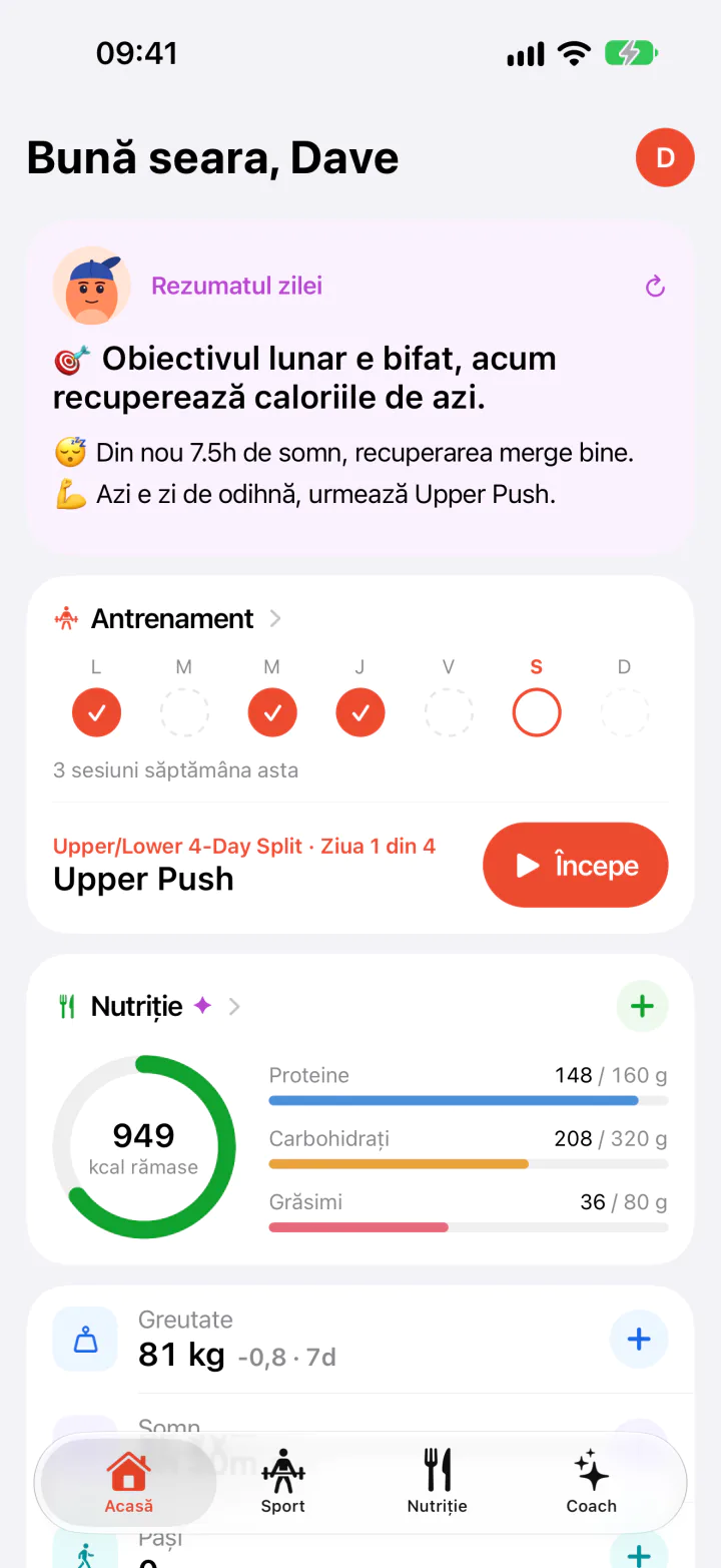 Ecranul principal FitJur pe iPhone