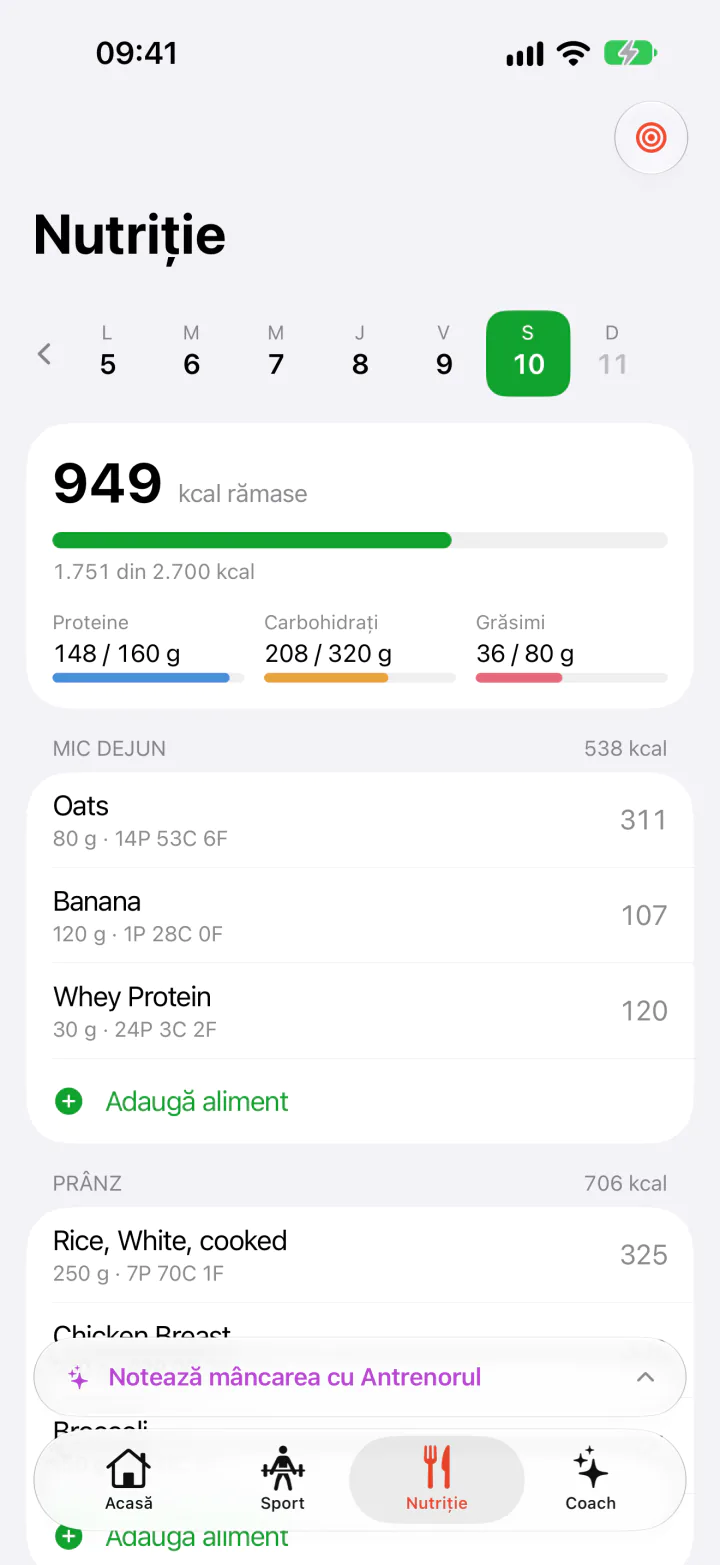 Jurnalul alimentar al zilei în aplicația FitJur