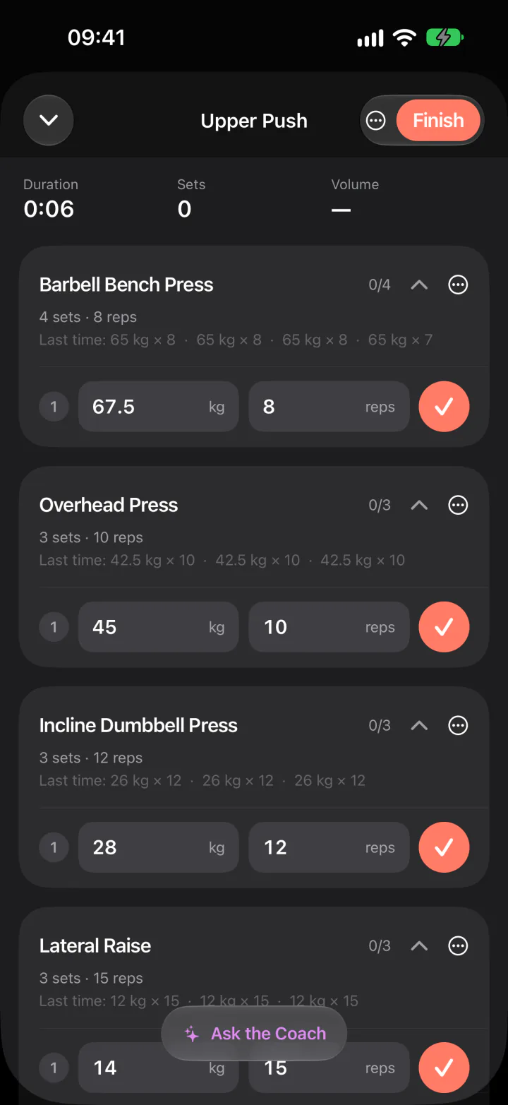 A workout in progress in the FitJur app