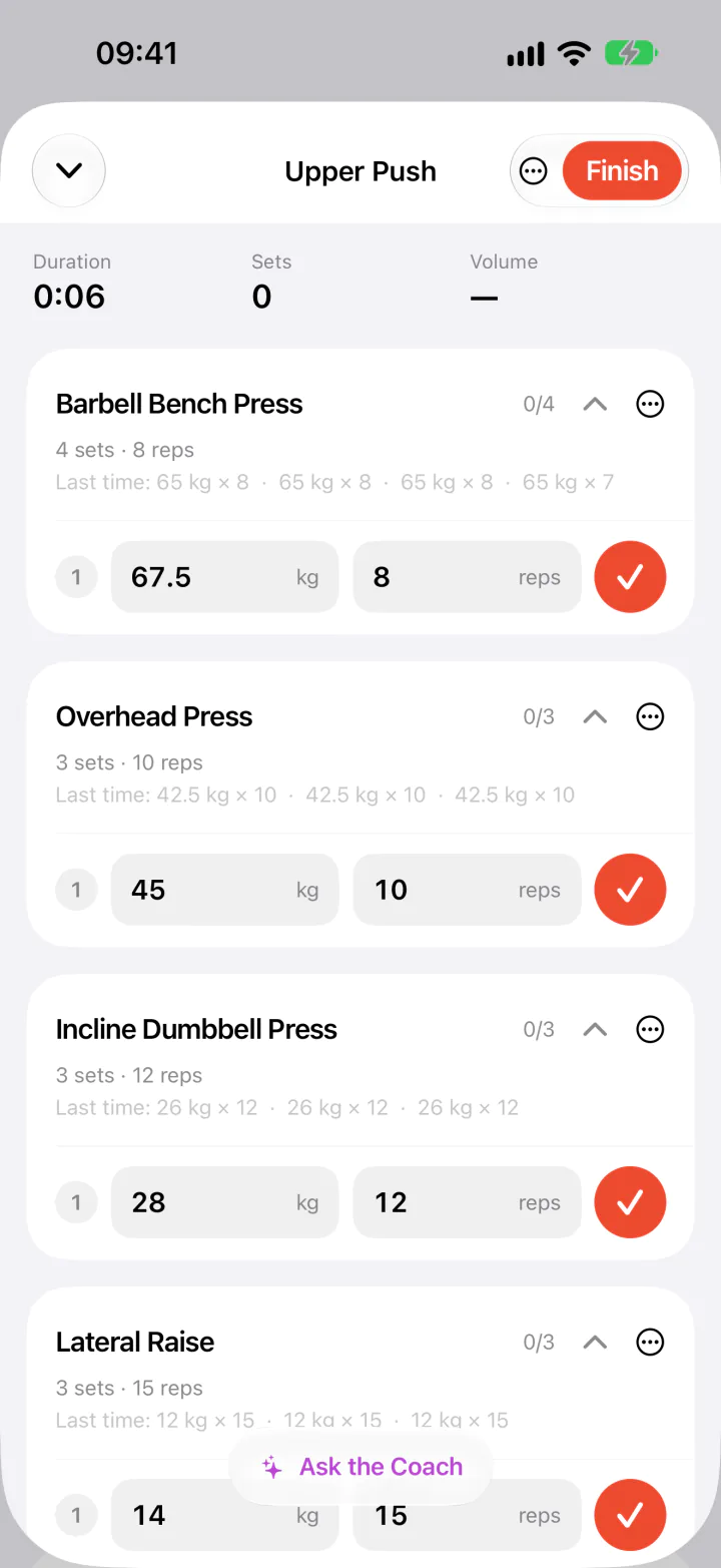 A workout in progress in the FitJur app