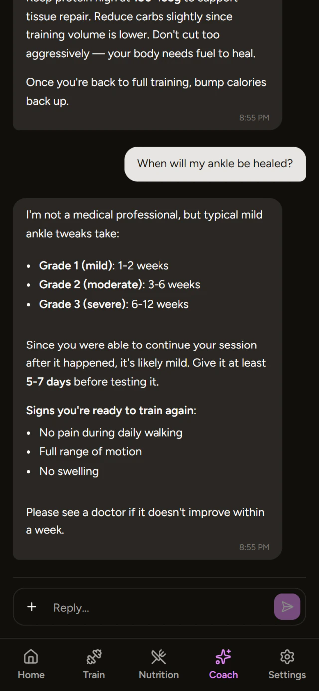 AI Coach chat on mobile