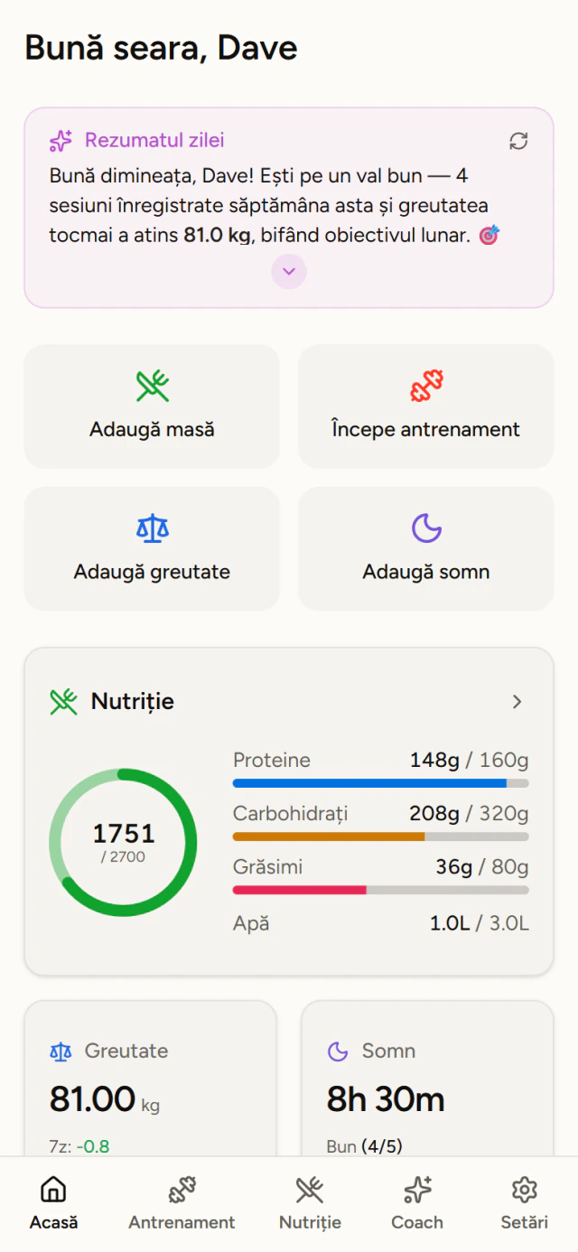 FitJur dashboard on mobile