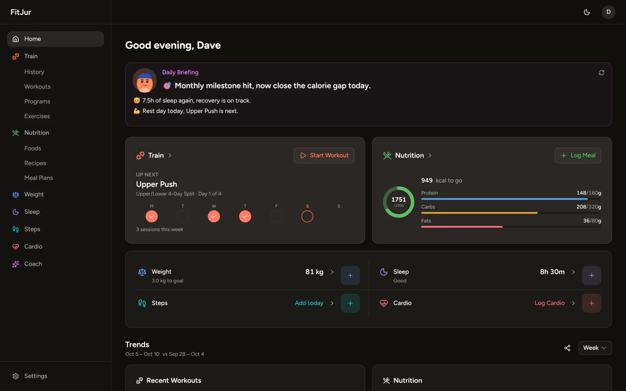 The FitJur web app on a desktop browser