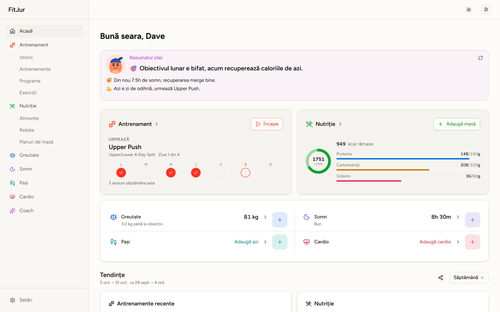 Aplicația web FitJur într-un browser pe desktop