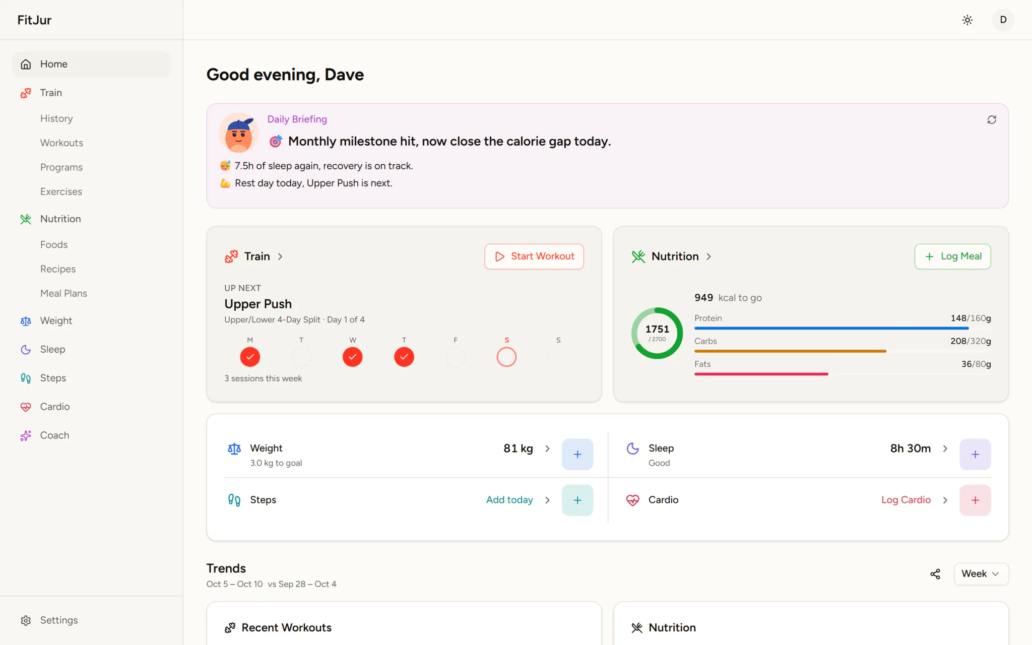 The FitJur web app on a desktop browser